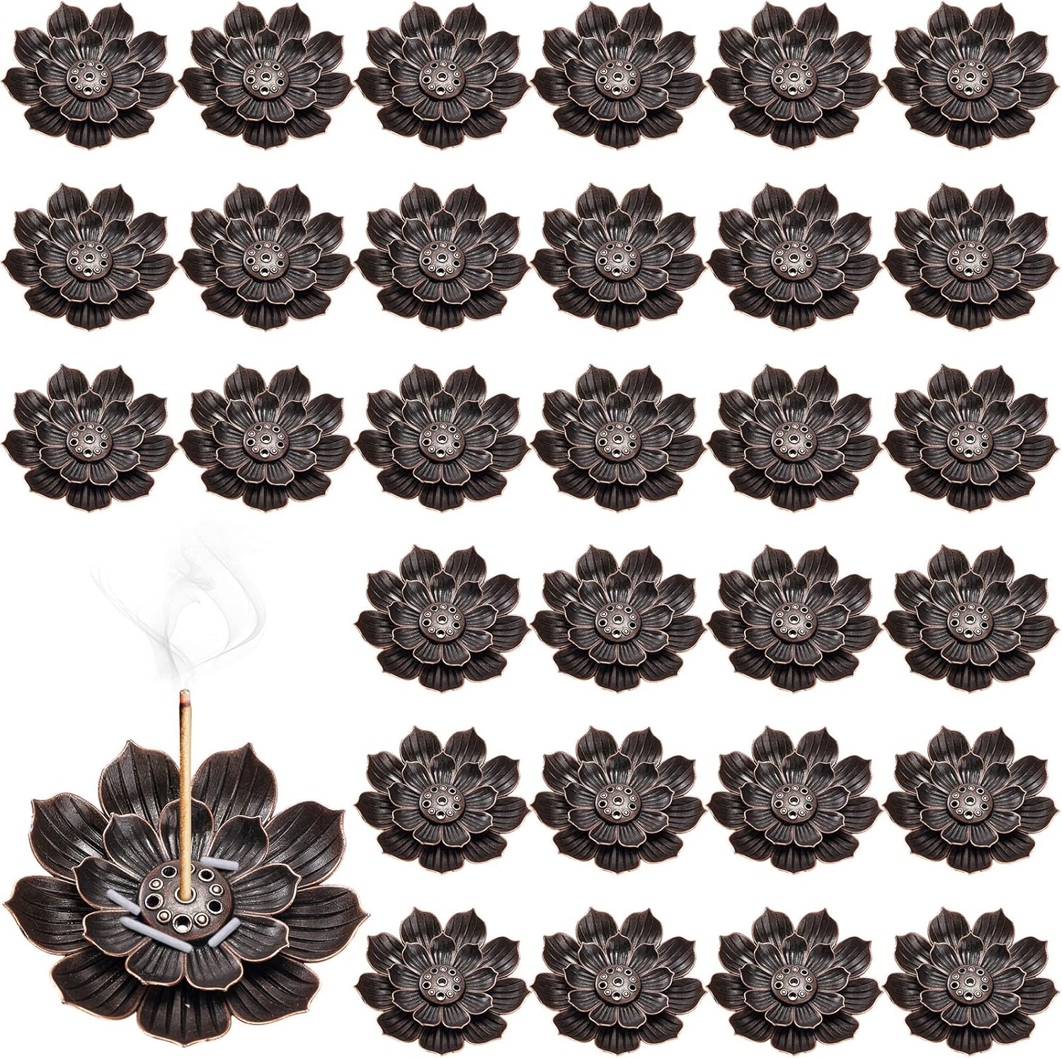 Sumind 30 Piece Brass Lotus Incense Holder Set