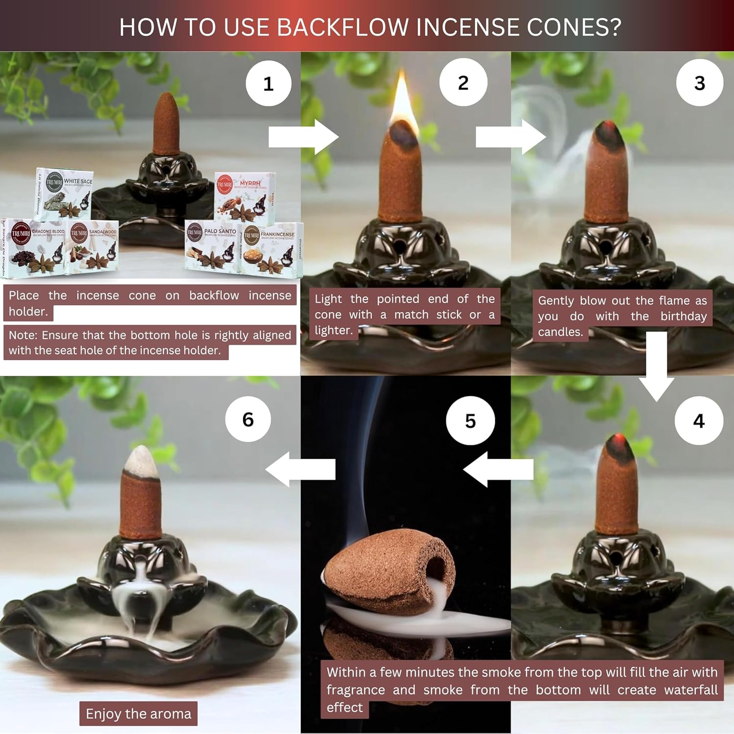 TRUMIRI Woody Backflow Incense Cones for Waterfall