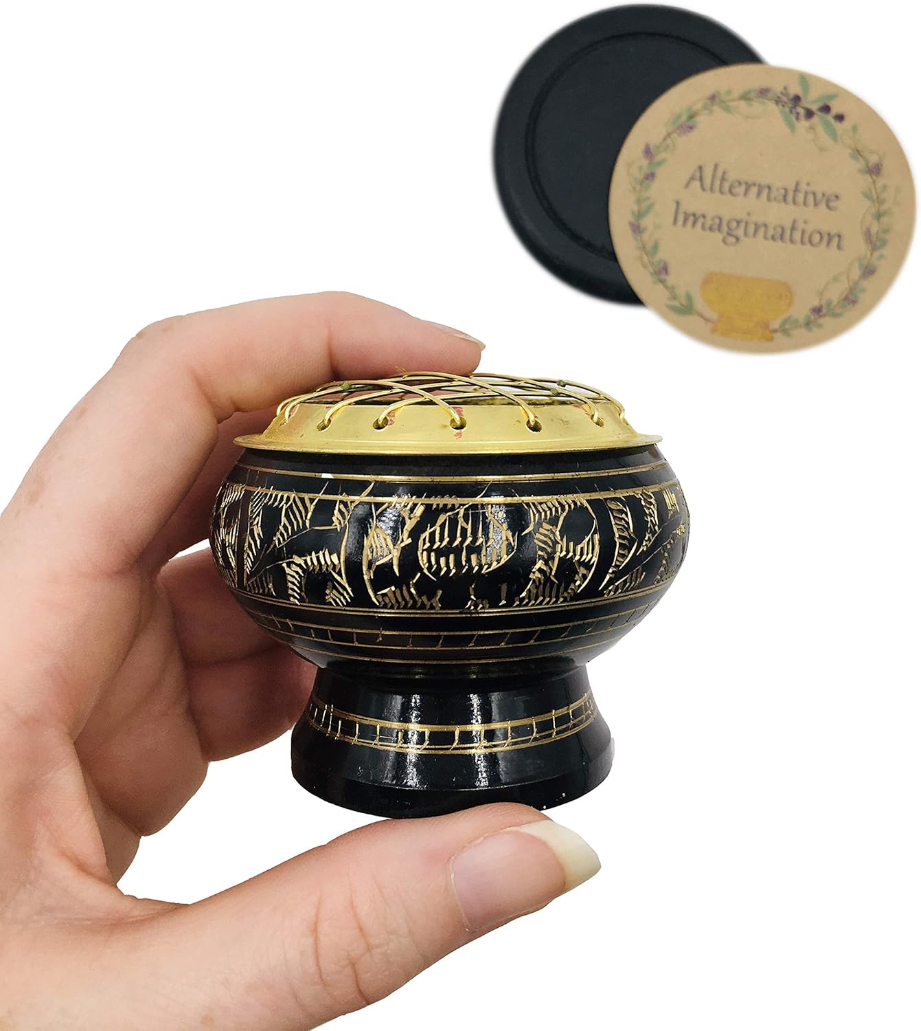 Black Brass Incense Holder - 2 Inch Tall for Resin Cones Meditation