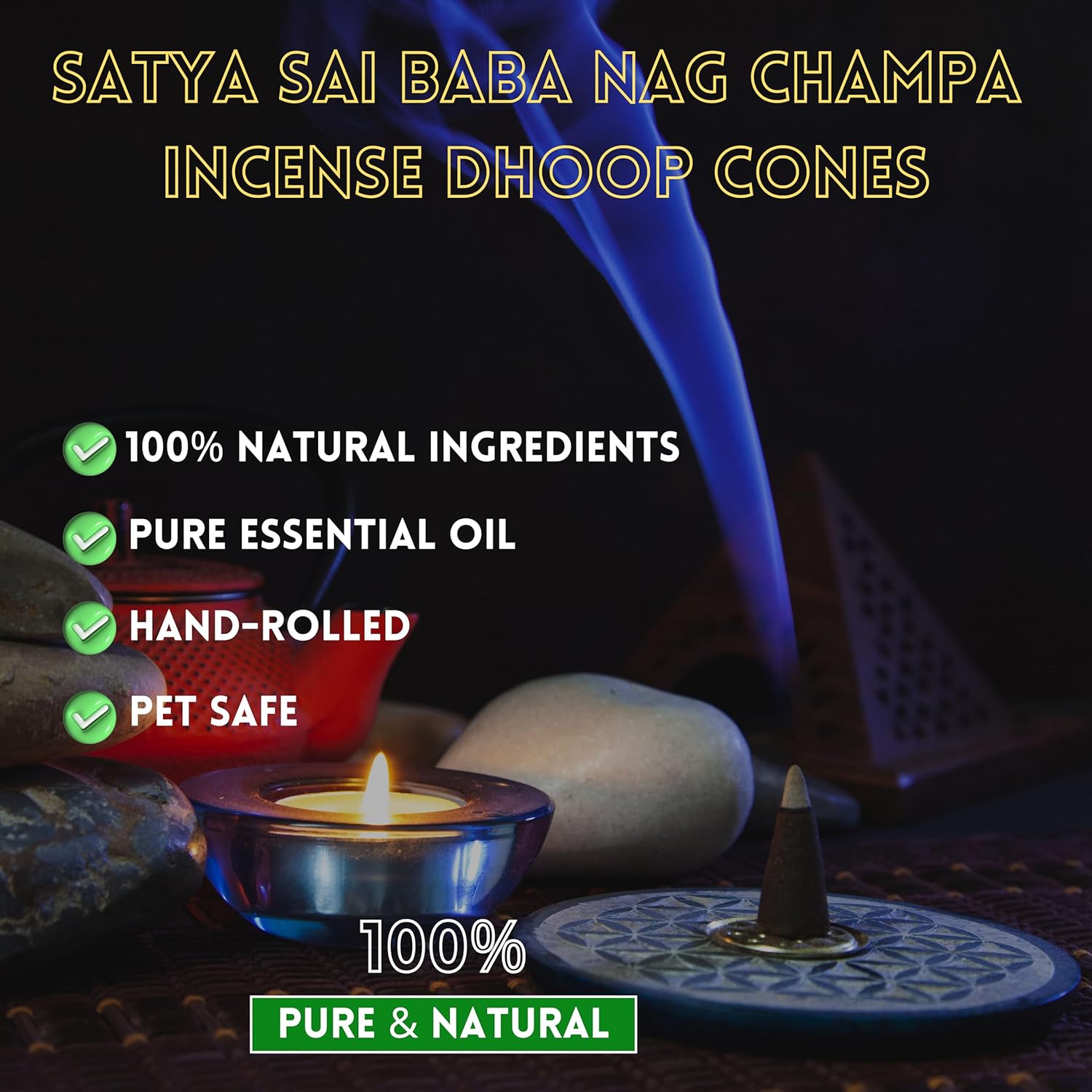 12 Pack Satya Sai Nag Champa Incense Cones Natural Scent for Meditation and Home Aromatherapy