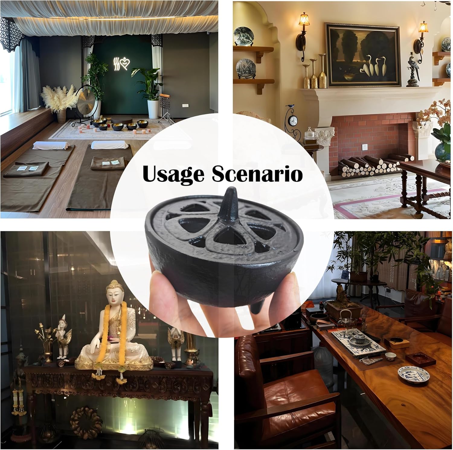 Small Cast Iron Incense Burner with Decorative Lid