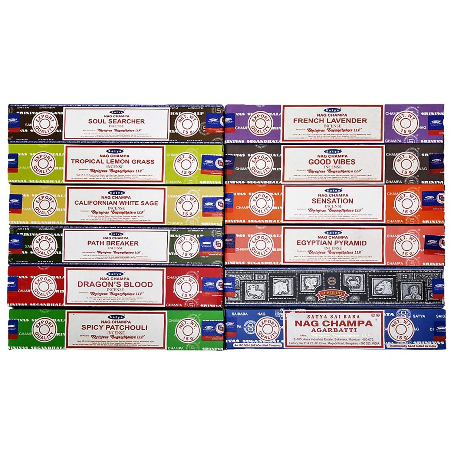 Satya 12 Pack Assorted Incense Sticks 15 Grams