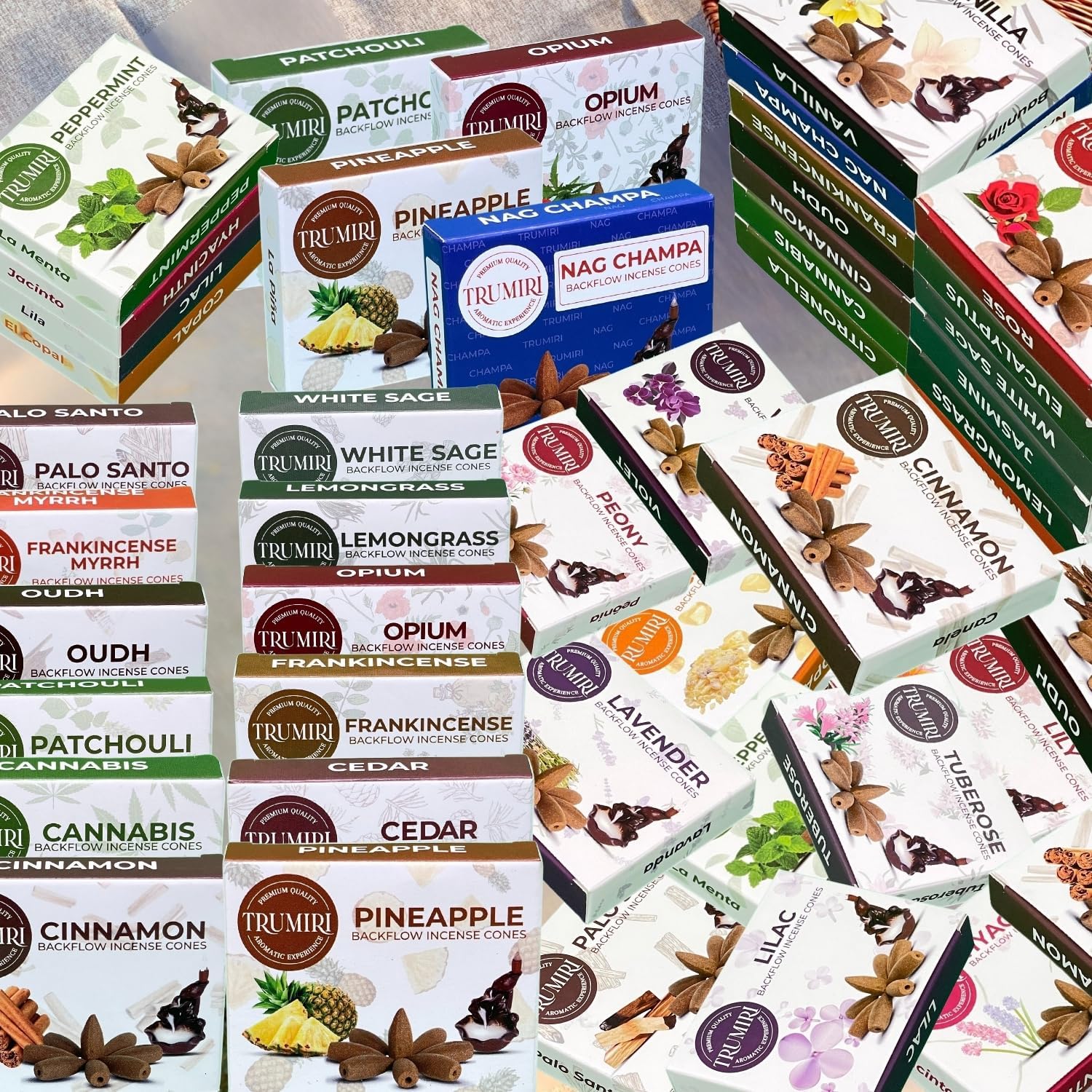 Trumiri Backflow Incense Cones for Waterfall Fountain - 12 Scents - 10 Cones Each - 120 Total