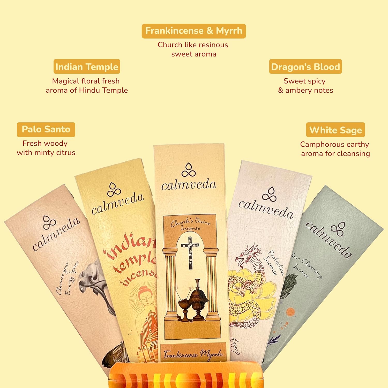 Natural Incense Sticks Variety Pack - 5 Sacred Scents