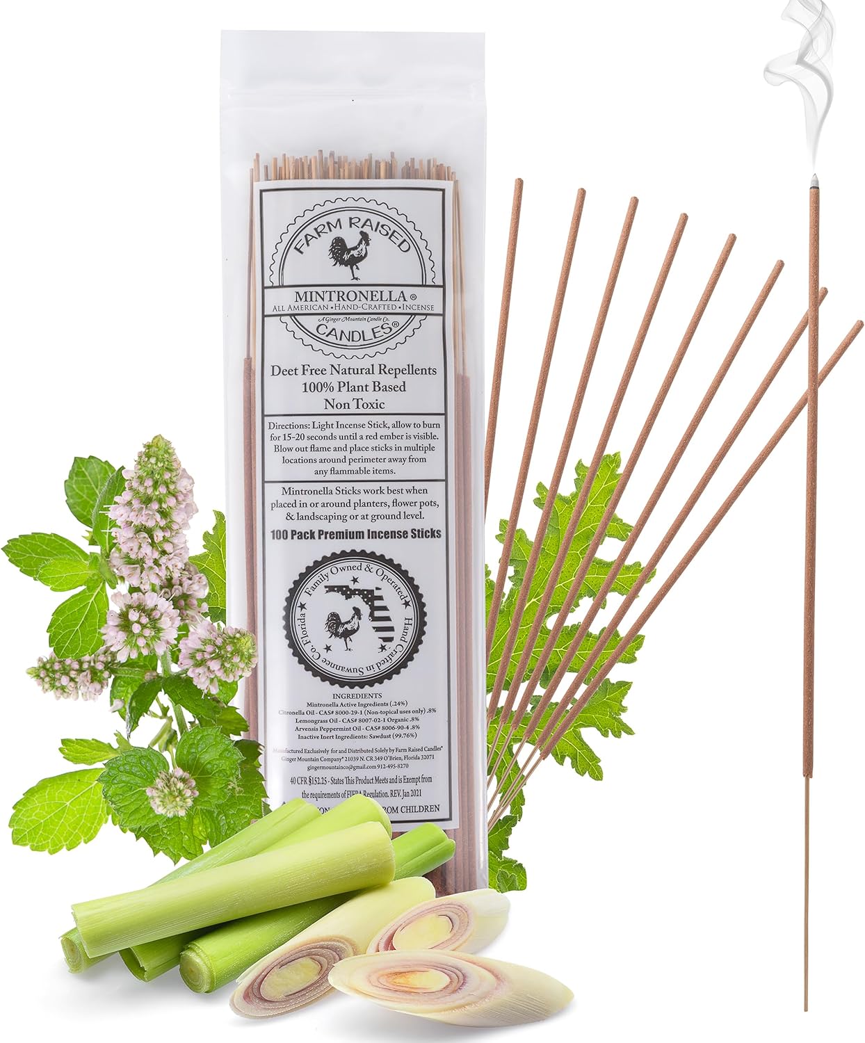 Farm Raised Candles - USA Made Mintronella Natural Mosquito Repellent Sticks