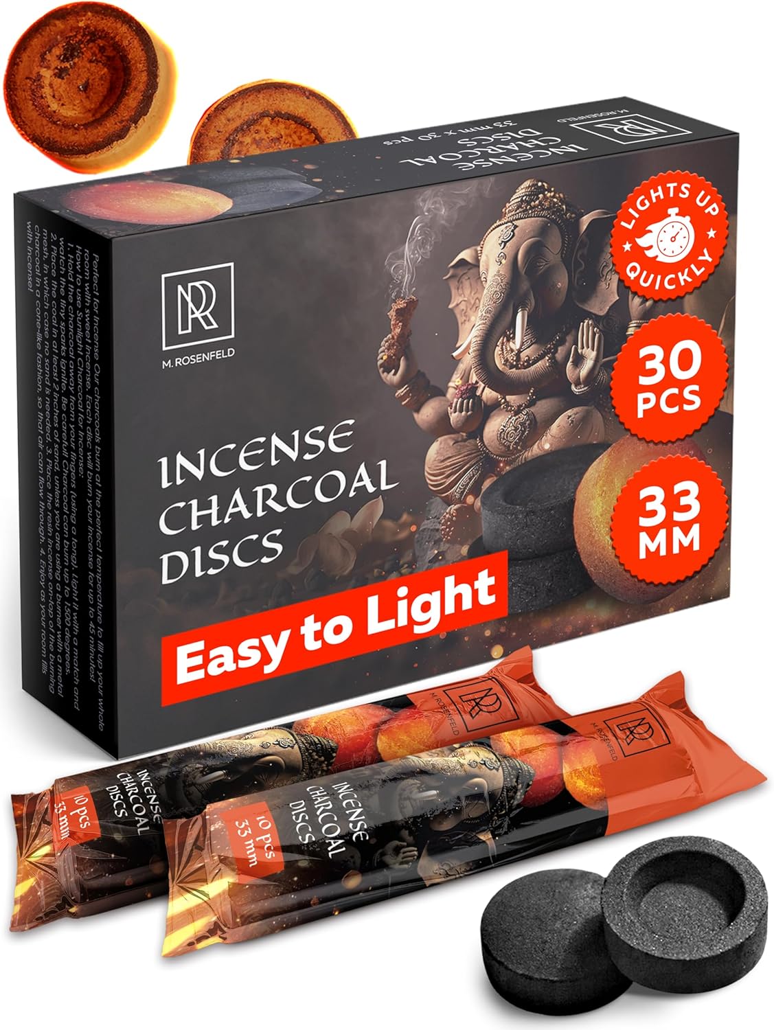 Charcoal Discs for Incense Burning - 30 pcs Quick Light Coals