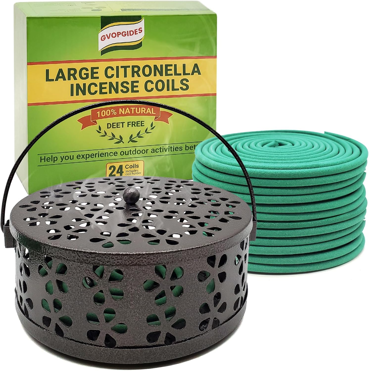 Mosquito Coil Holder with 24 Citronella Coils Portable and Indoor Outdoor Use