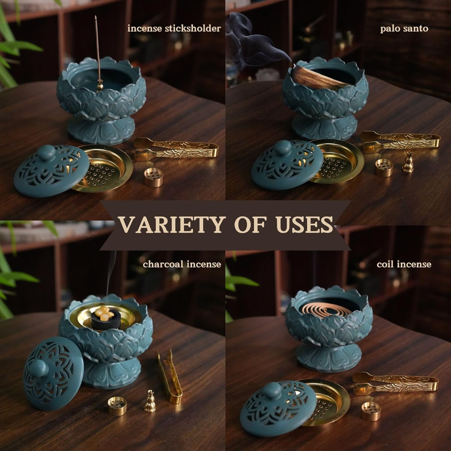 Lotus Shape Ceramic Incense Burner with Tweezers