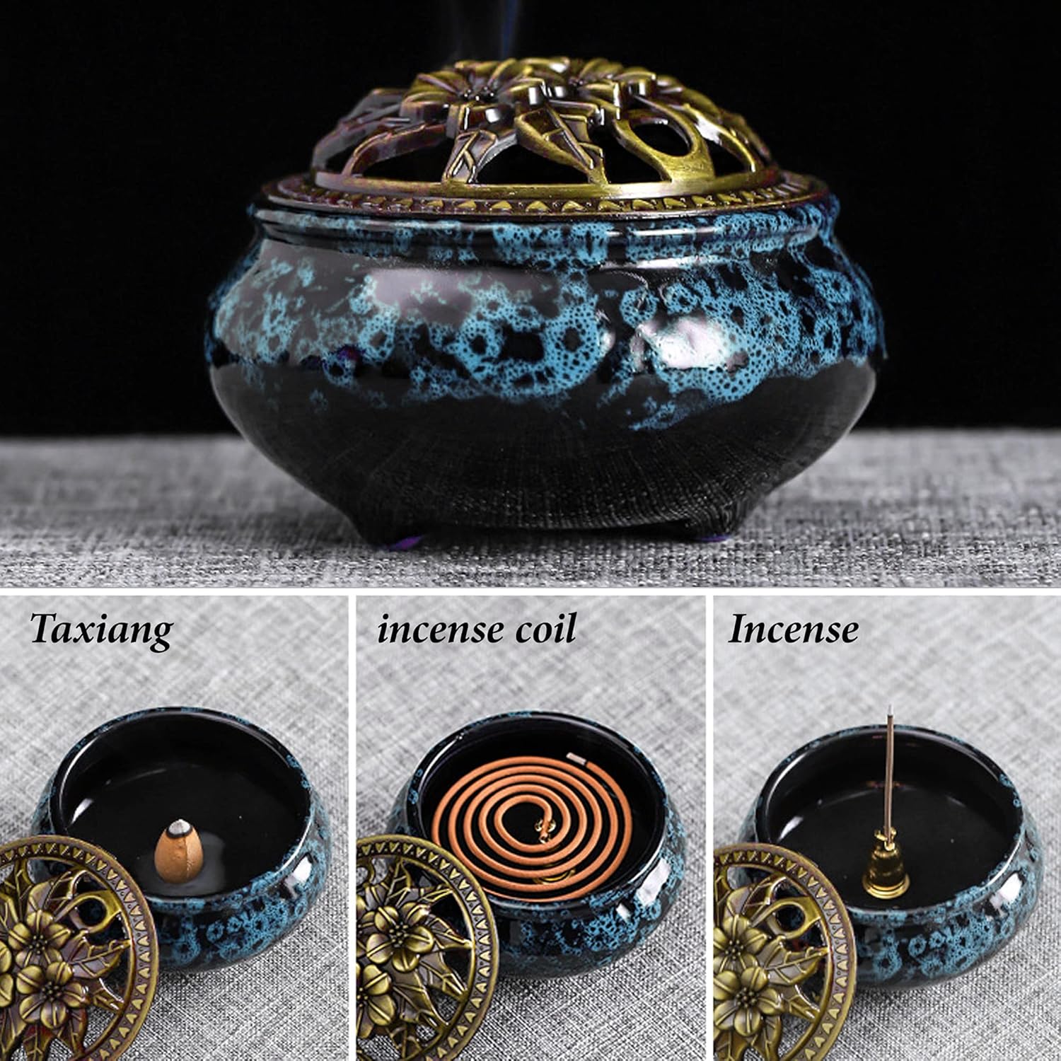 Ceramic Incense Burner with Lid and Holder 1