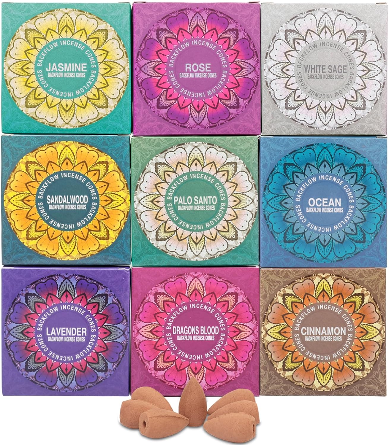 Set of 9 Backflow Incense Cones Variety Pack