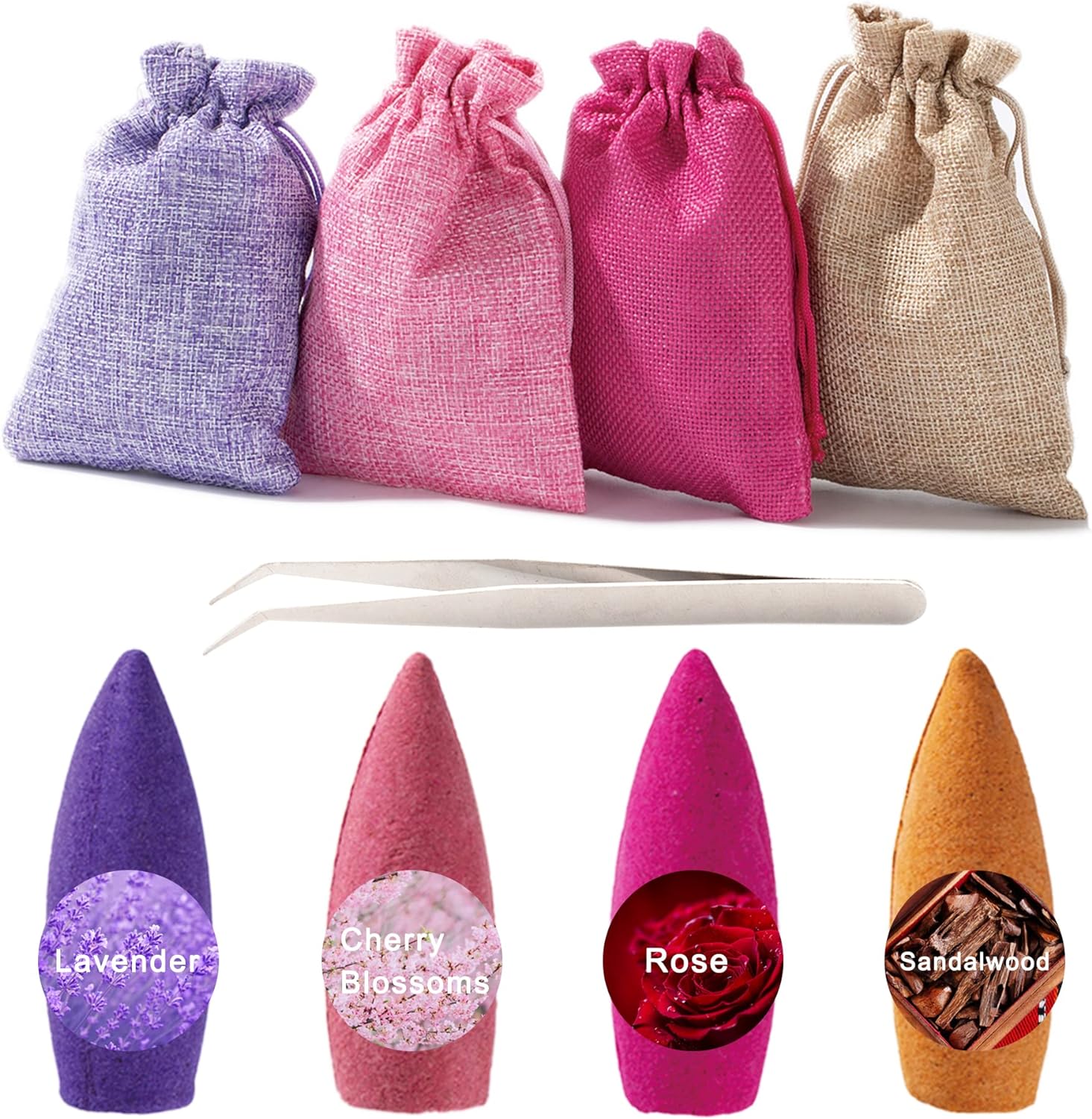 120 Pcs Large Backflow Incense Cones Set 4 Mixed Natural Scented