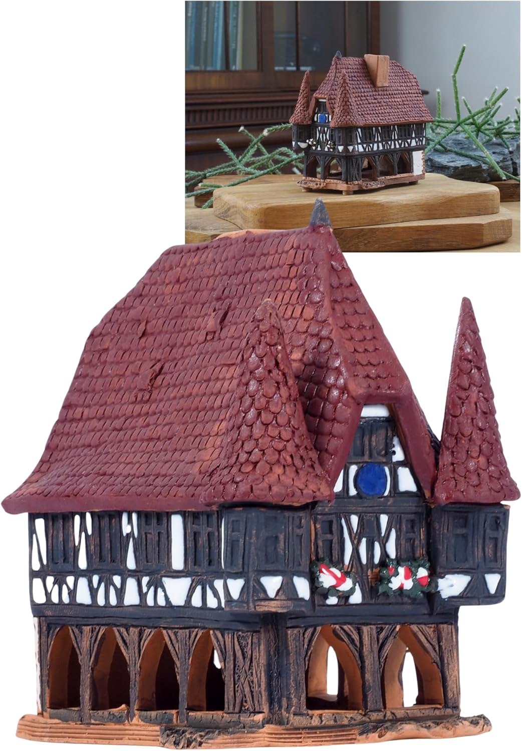 Midene Ceramic Art Cone Incense Holder Handmade Collectible Miniature Town Hall Michelstadt Germany