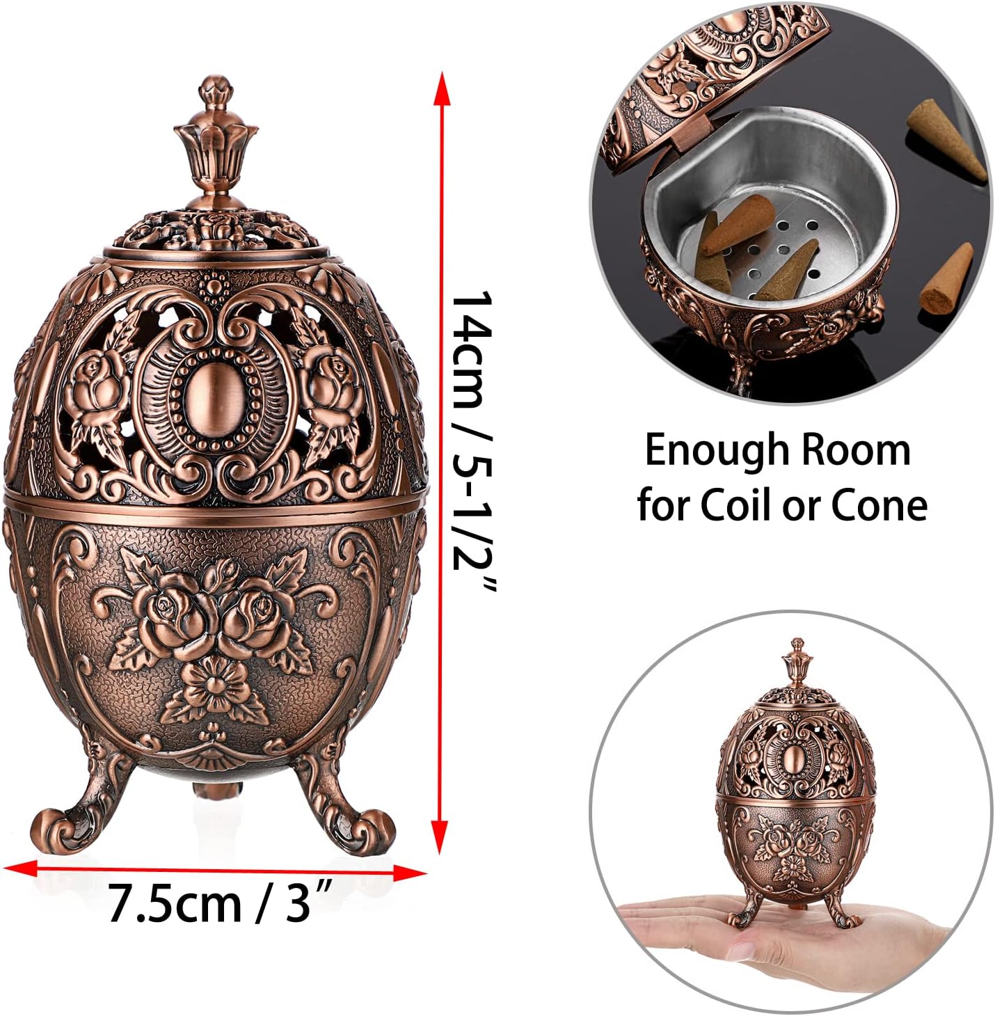 JUXYES Vintage Incense Burner Holder Metal Censer