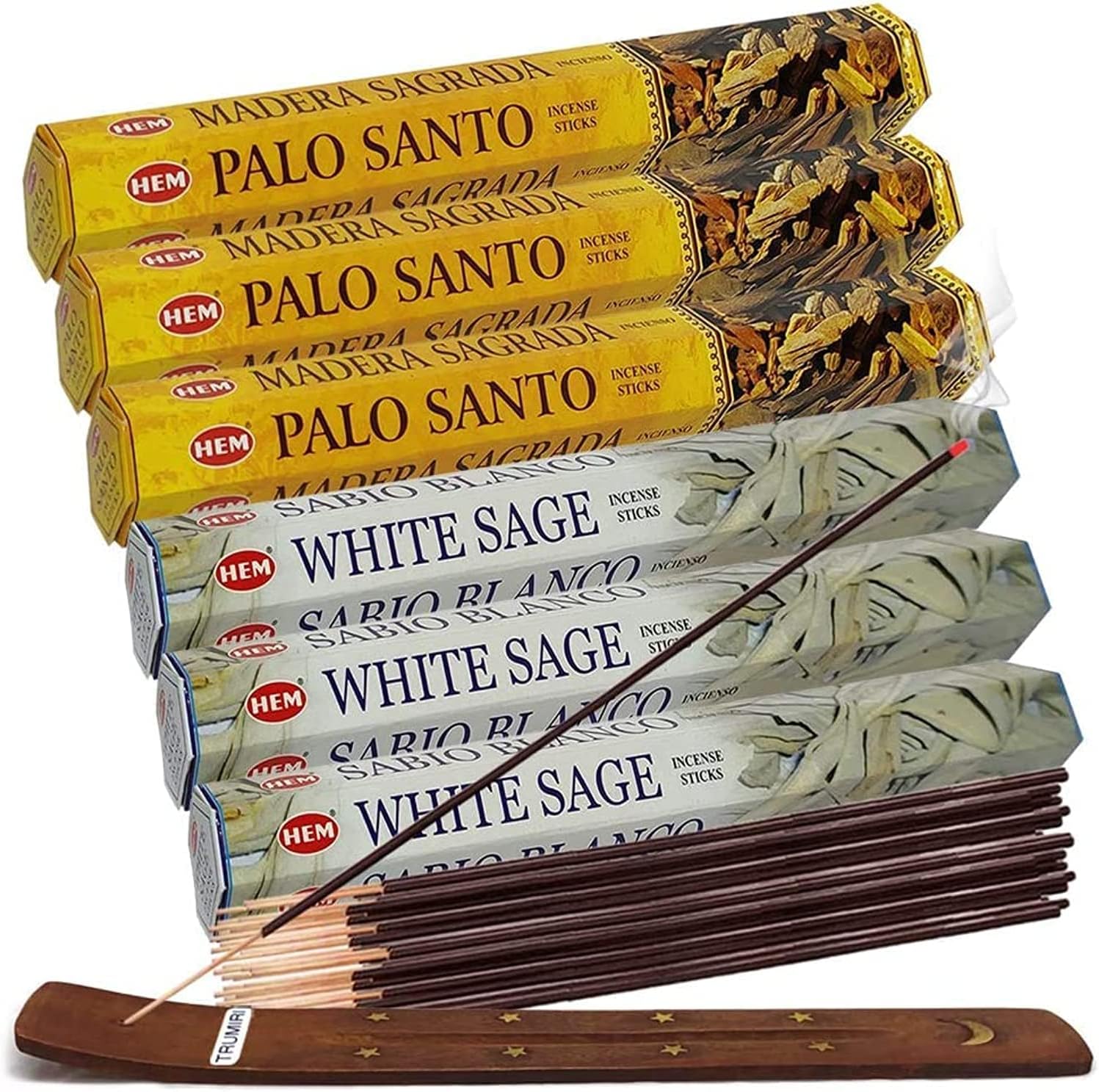 White Sage and Palo Santo Incense Sticks with Holder Bundle