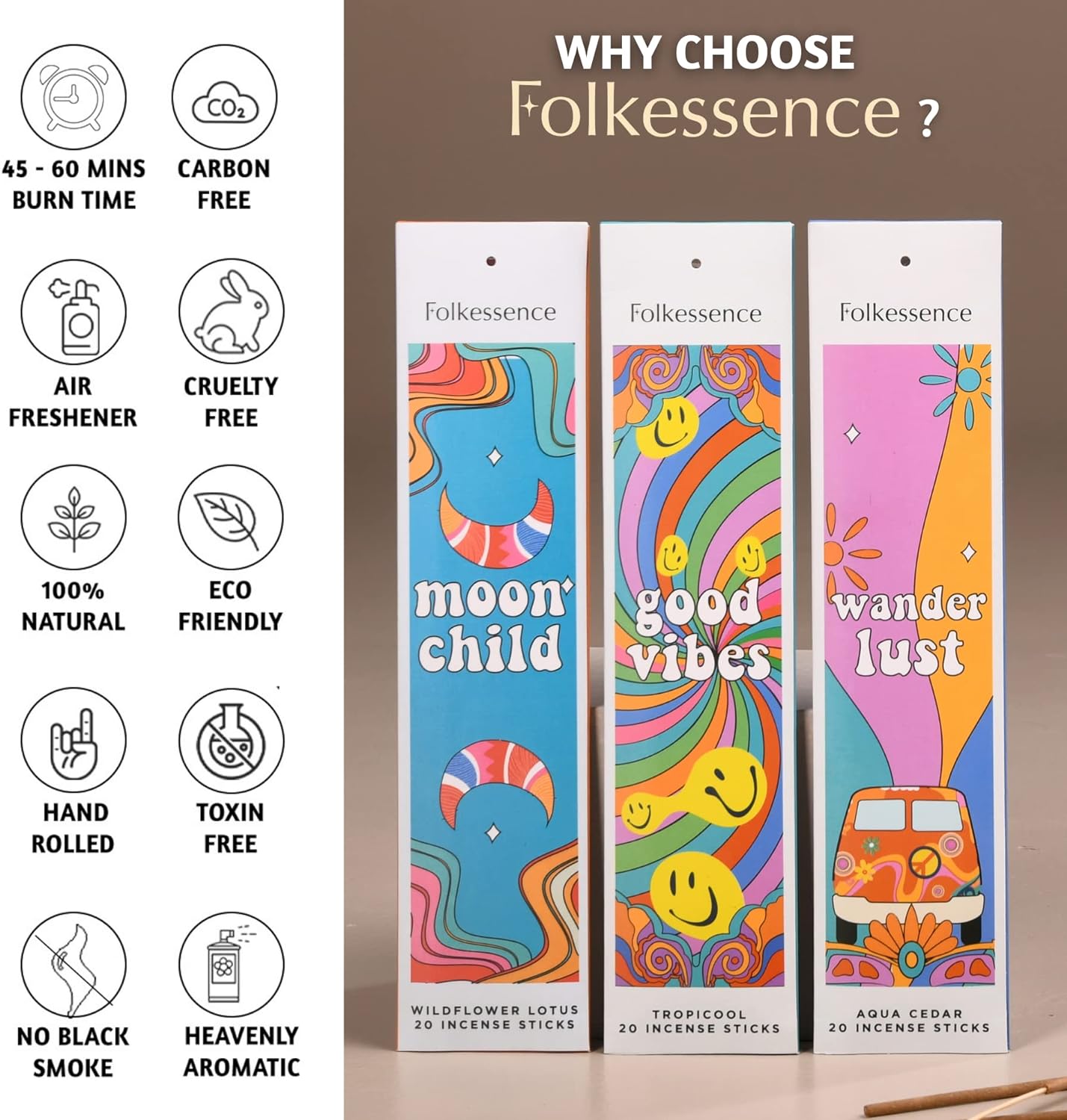 Folkulture Incense Sticks Set of 6 with 120 Pieces