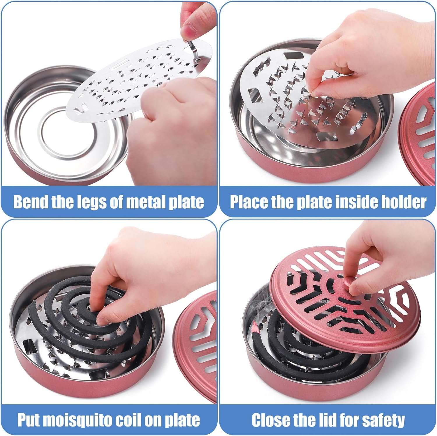 Elsjoy 8 Pack Mosquito Coil Holders Stainless Steel Portable Burners