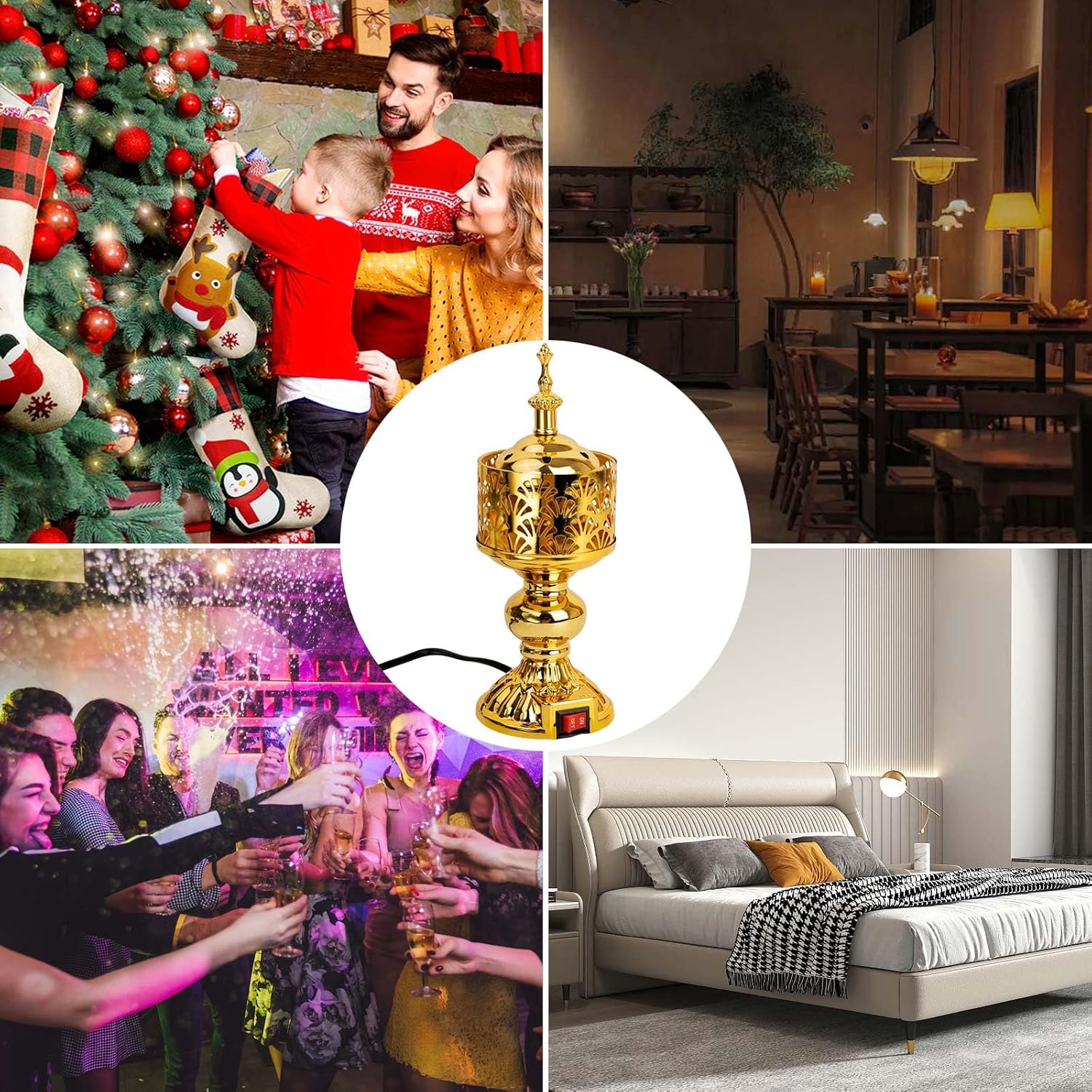 Golden Electric Incense Burner with US Plug