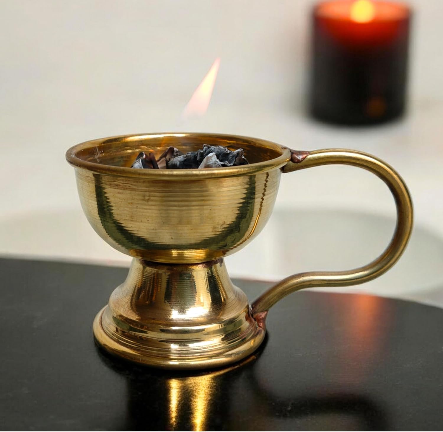 Traditional Brass Dhoop Dani with Handle 5 Inch Incense Holder