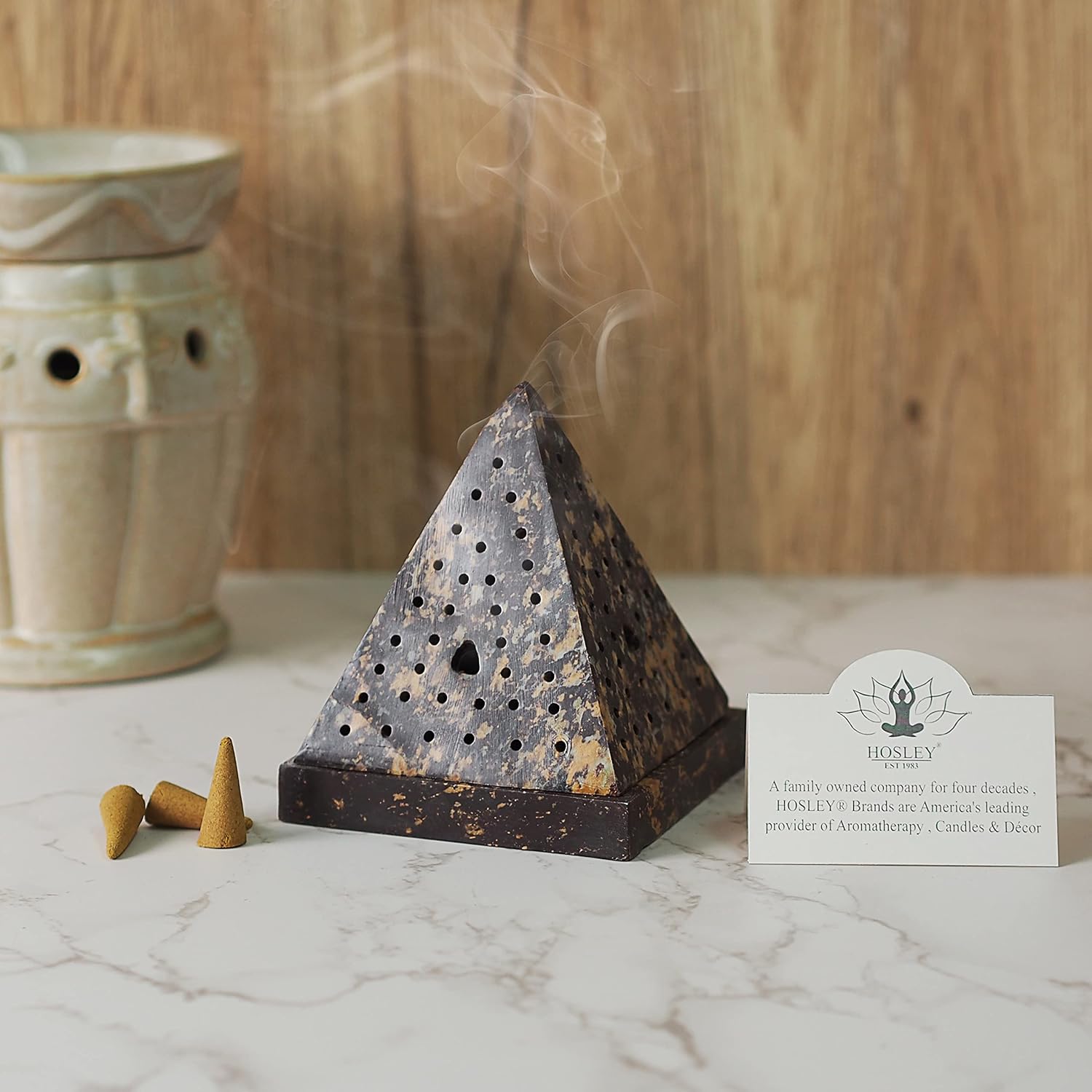 Hosleys 5 Inch High Soapstone Triangle Pyramid Incense Holder