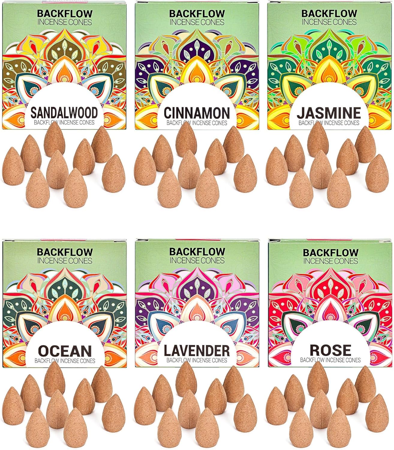 Backflow Incense Cones Variety Pack - 6 Mixed Scents