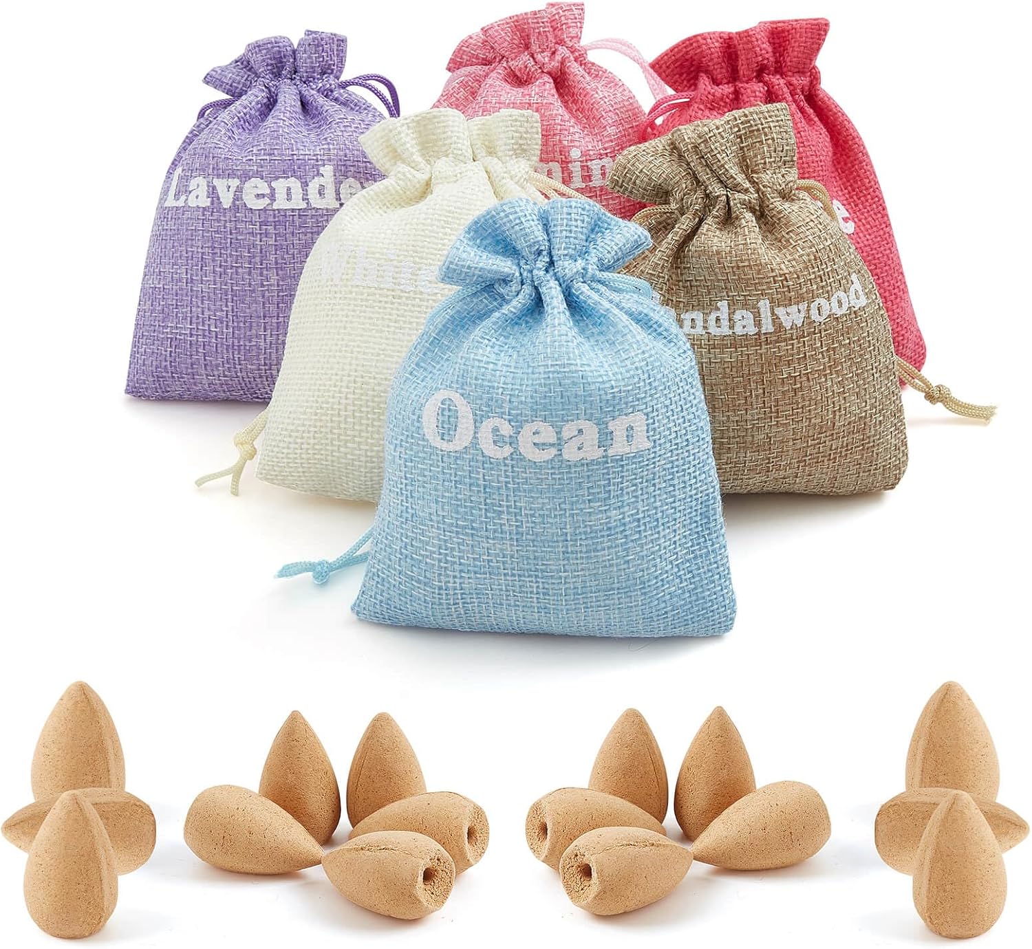 Backflow Incense Cones Set of 6 Lavender Jasmine Ocean Sandalwood White Sage Rose