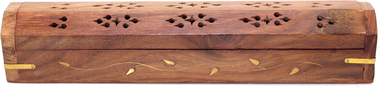 Govinda Wooden Incense Burner with Brass Inlays and Storage Compartment