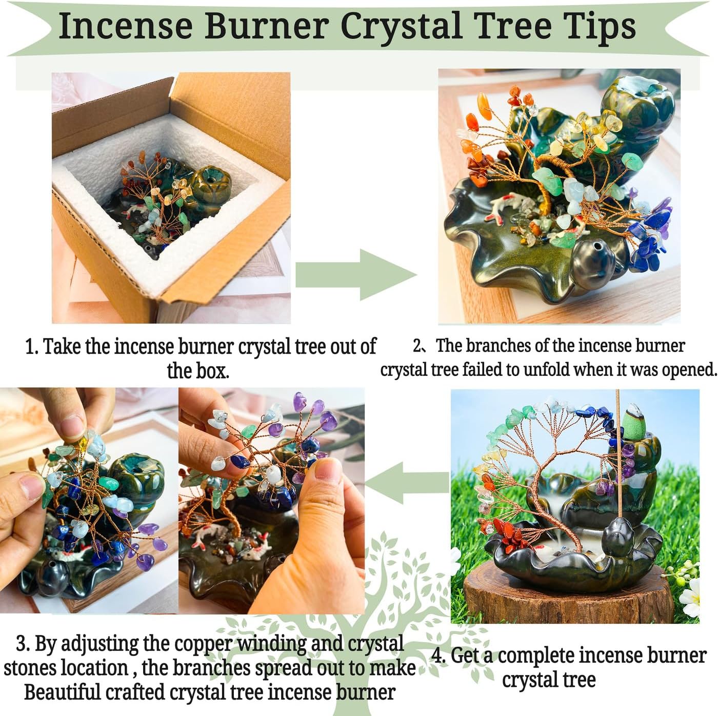 DUQGUHO Chakra Crystal Incense Holder with 30 Burner Cones