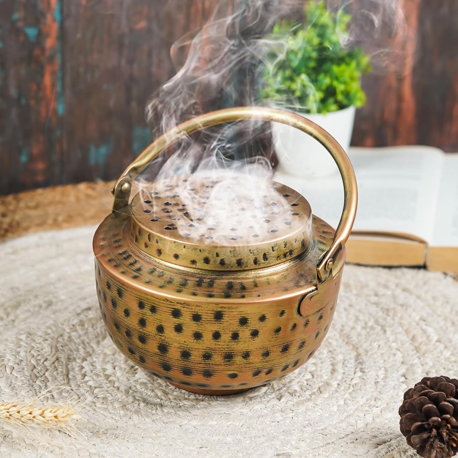 Hand Hammered Charcoal Resin Incense Burner for Boho Decor