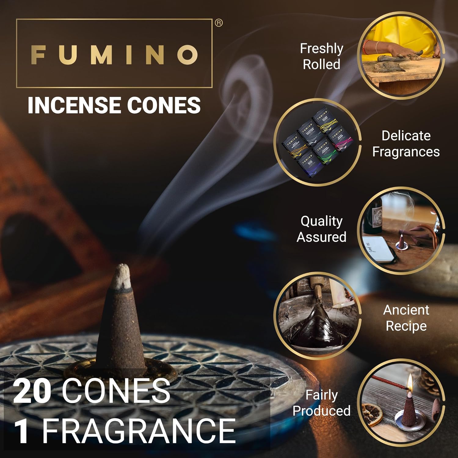 Fumino Simply Sandalwood Incense Cones 20 Per Box