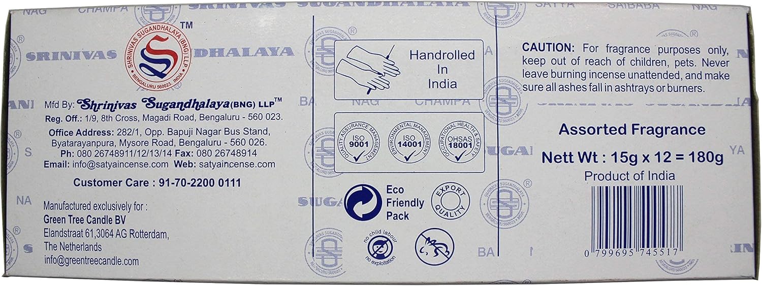Set of 12 Nag Champa Incense Sticks by Satya