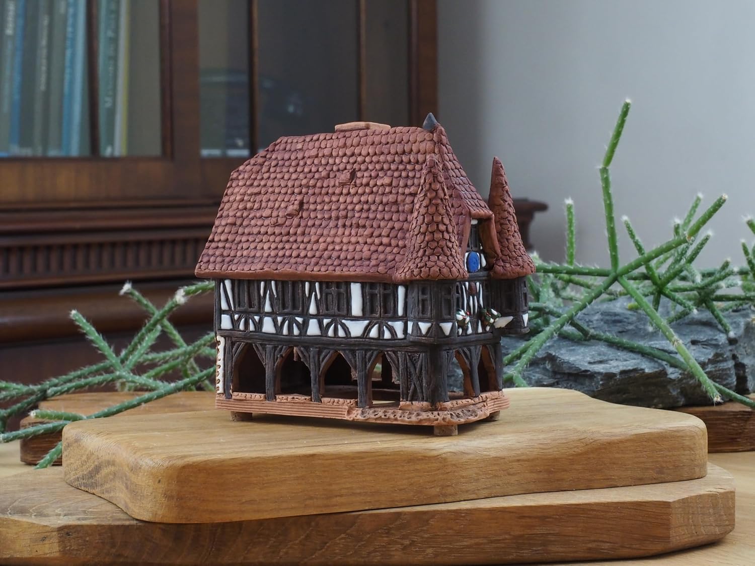 Midene Ceramic Art Cone Incense Holder Handmade Collectible Miniature Town Hall Michelstadt Germany
