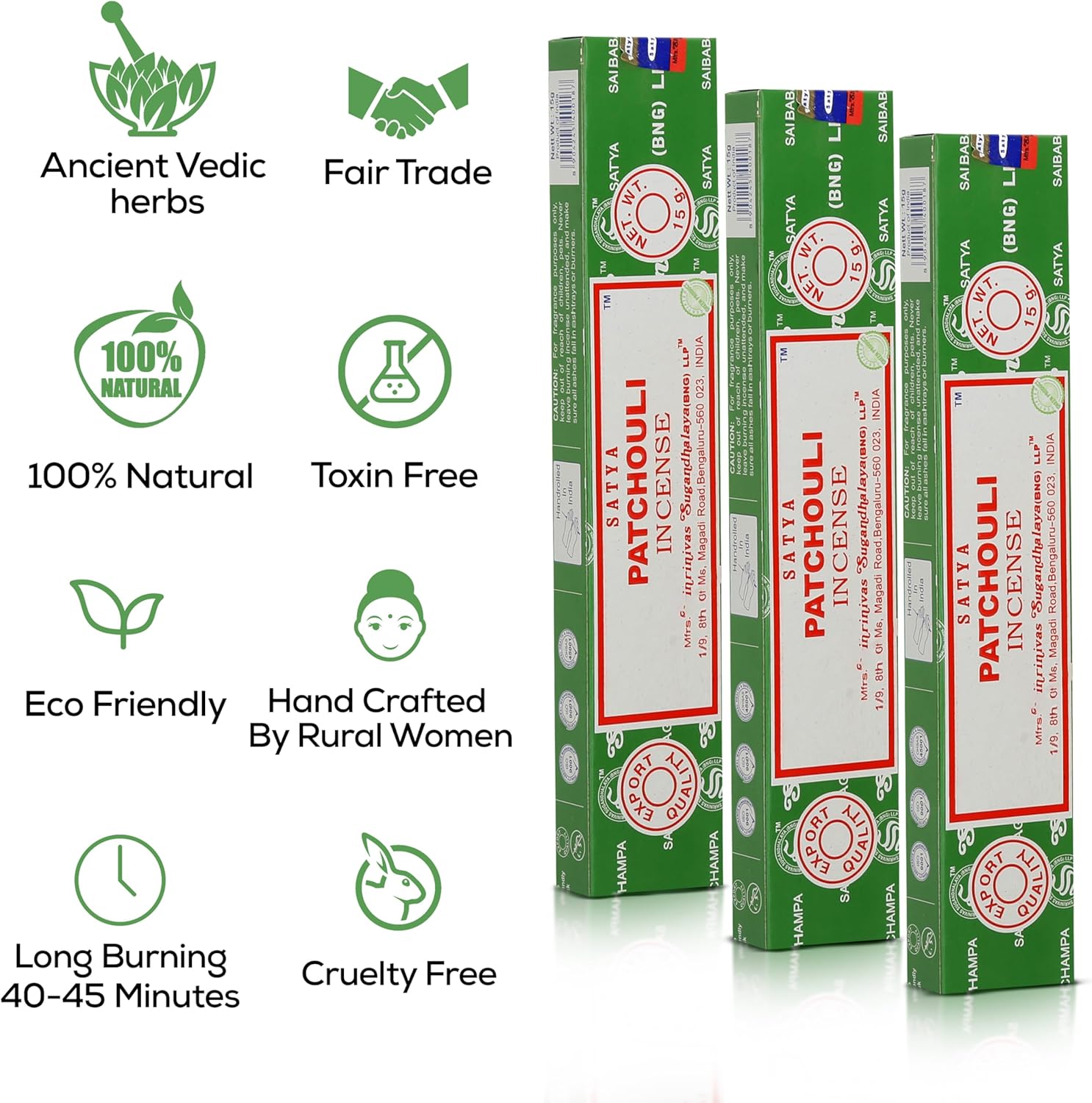 Satya Patchouli Incense Sticks 45 GMS 3 Pack with Raajsee Incense Holder