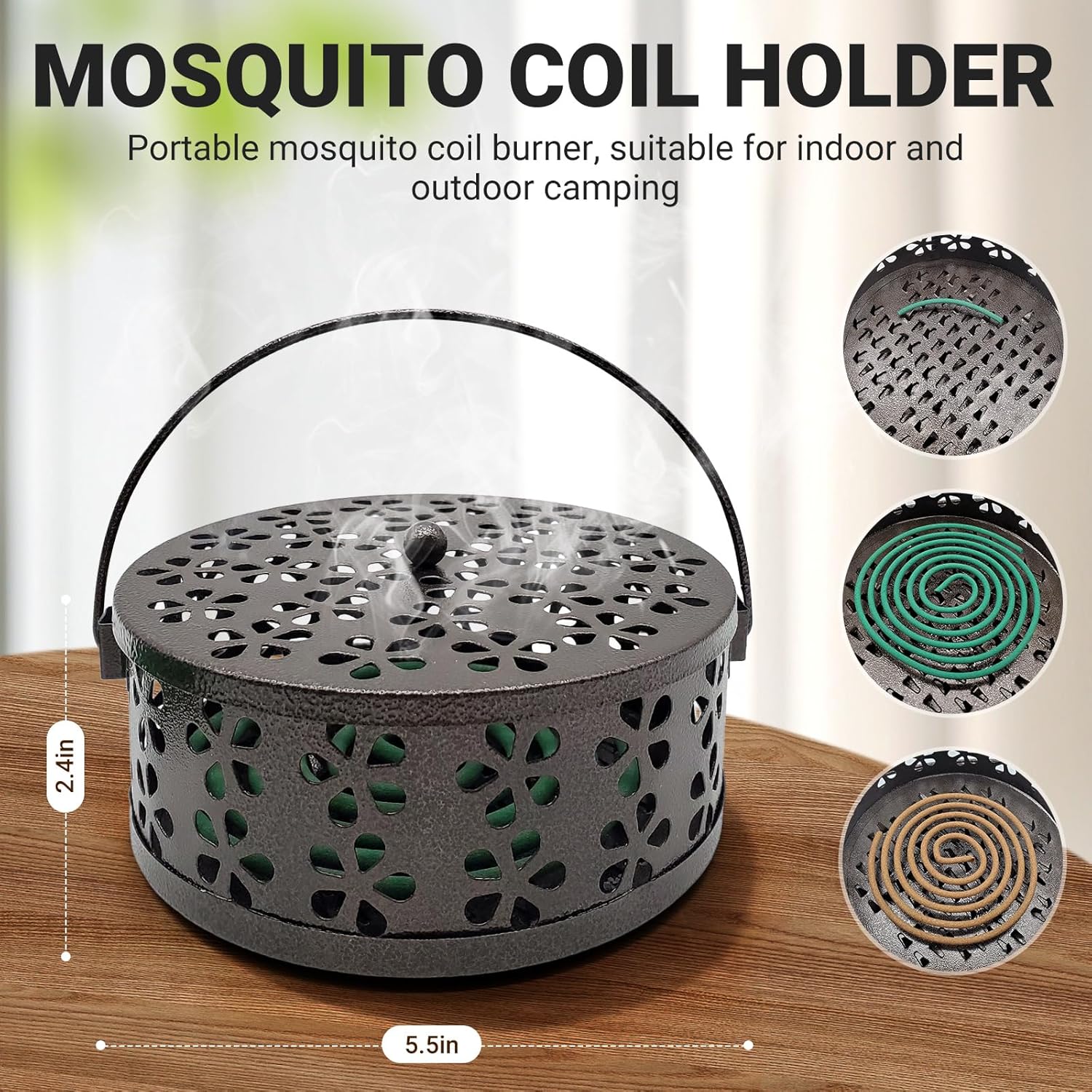 Mosquito Coil Holder with 24 Citronella Coils Portable and Indoor Outdoor Use