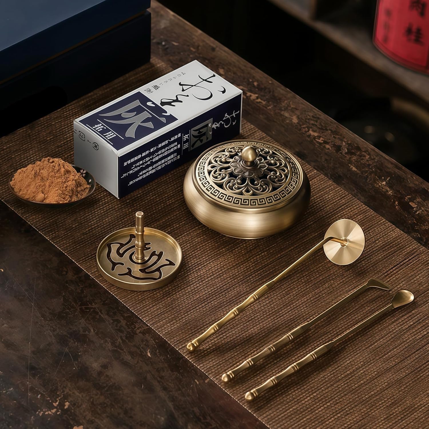 Yoga Meditation Incense Burner Set - 16 Piece Brass Censer Kit with Tools for Relaxation and Home Fragrance