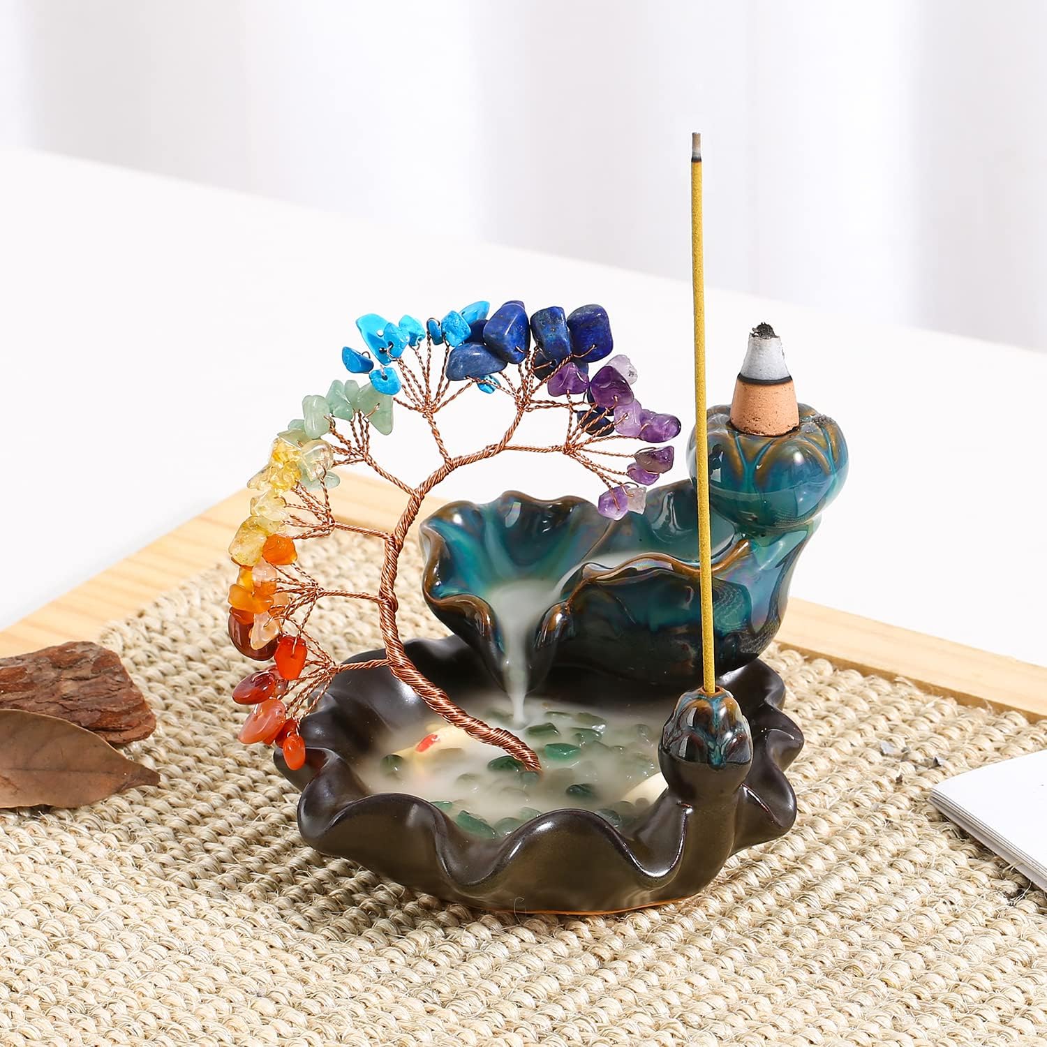7 Chakras Crystal Tree Incense Burner with Waterfall Effect