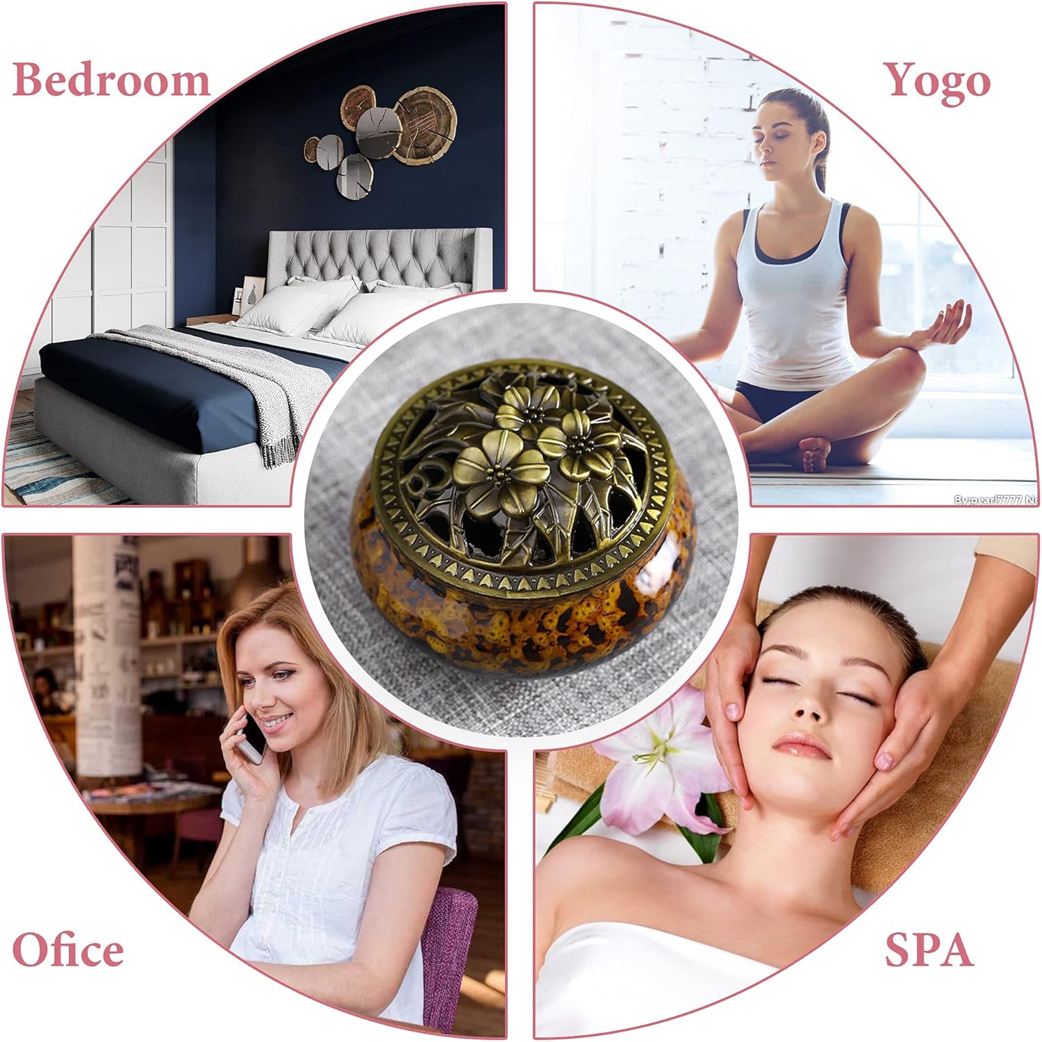 MENGSIYU Incense Cone Burner with Metal Holder and Fireproof Cotton