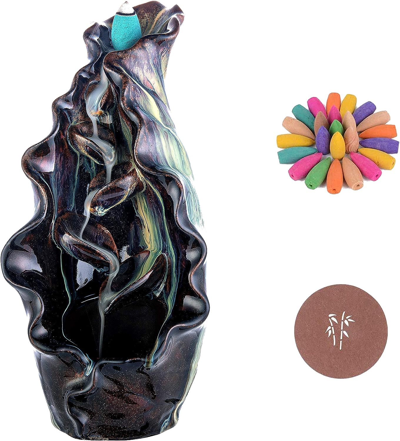 Golden Lotus Leaf Incense Holder Handcrafted Ceramic