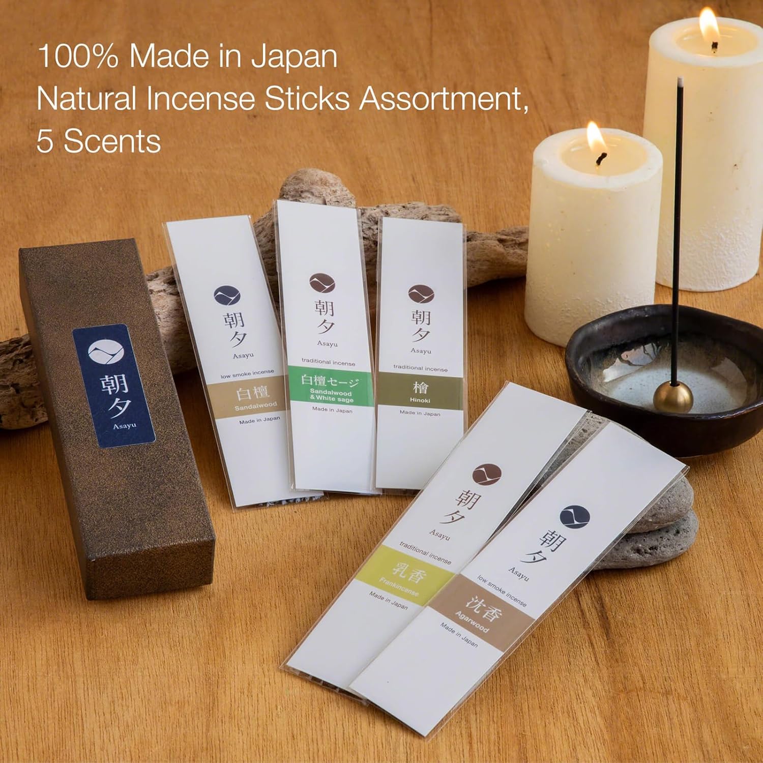 Asayu Japan Incense Sticks Assortment - 5 Natural Fragrances 20g