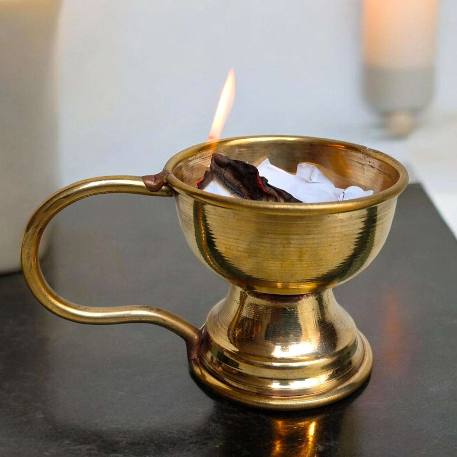 Traditional Brass Dhoop Dani with Handle 5 Inch Incense Holder
