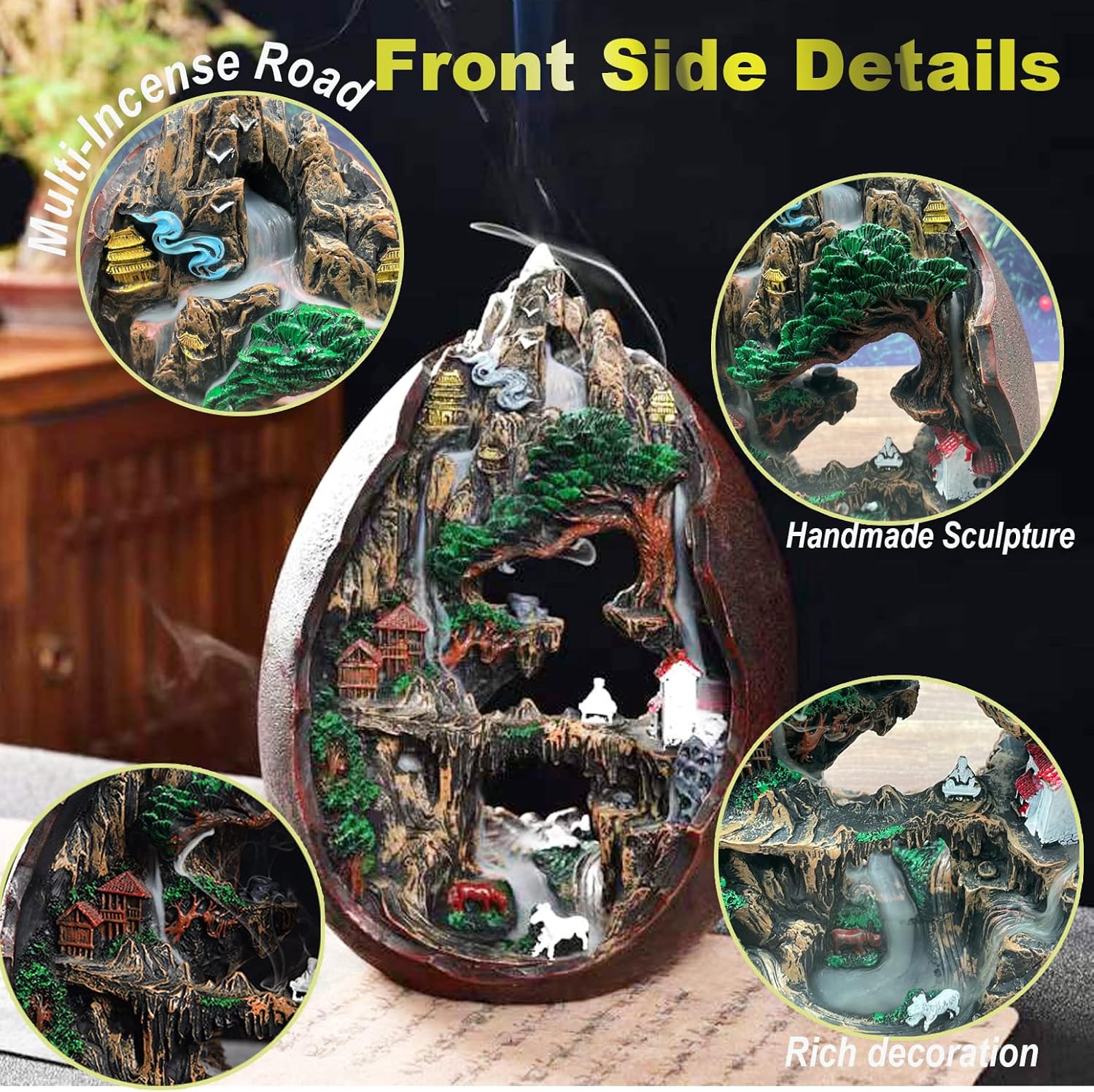 Mountain Waterfall Incense Burner with 2 Sides