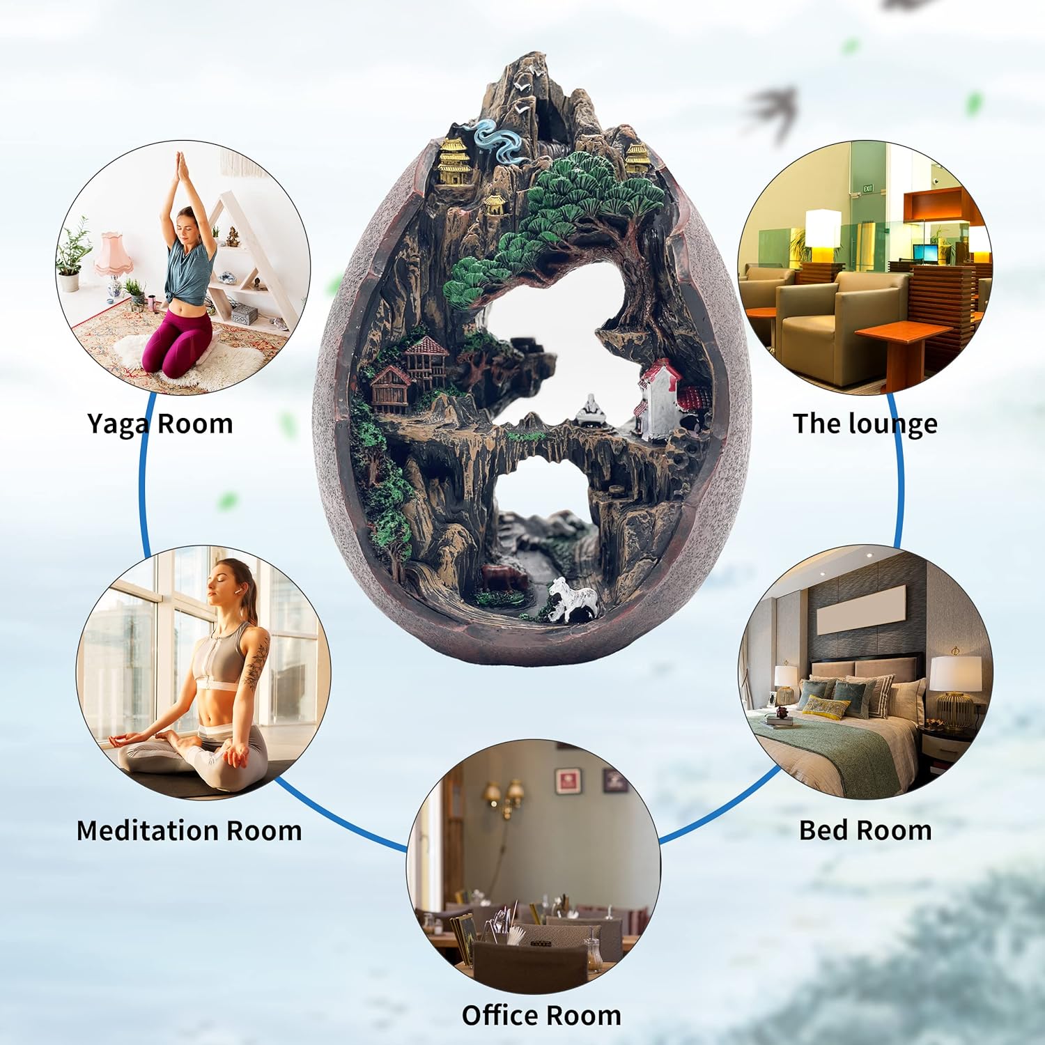 Mountain Waterfall Incense Burner with 2 Sides
