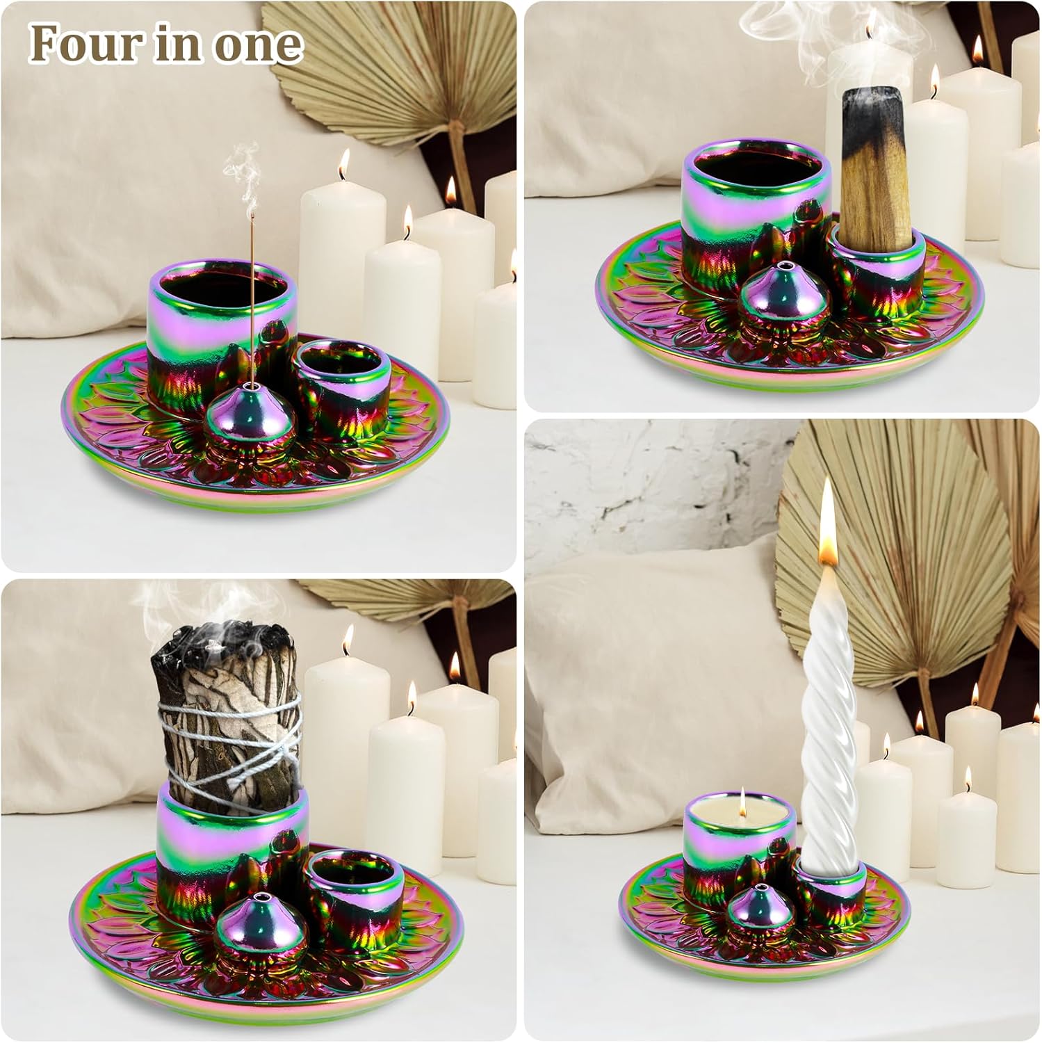 4-in-1 Ceramic Incense Burner Holder for Palo Santo and Sage