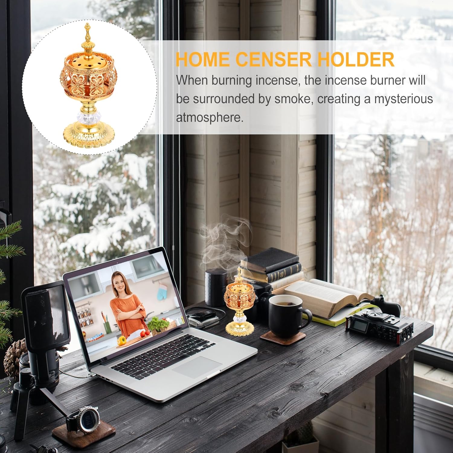 HOMSFOU Vintage Lace Incense Burner Wrought Iron Decor