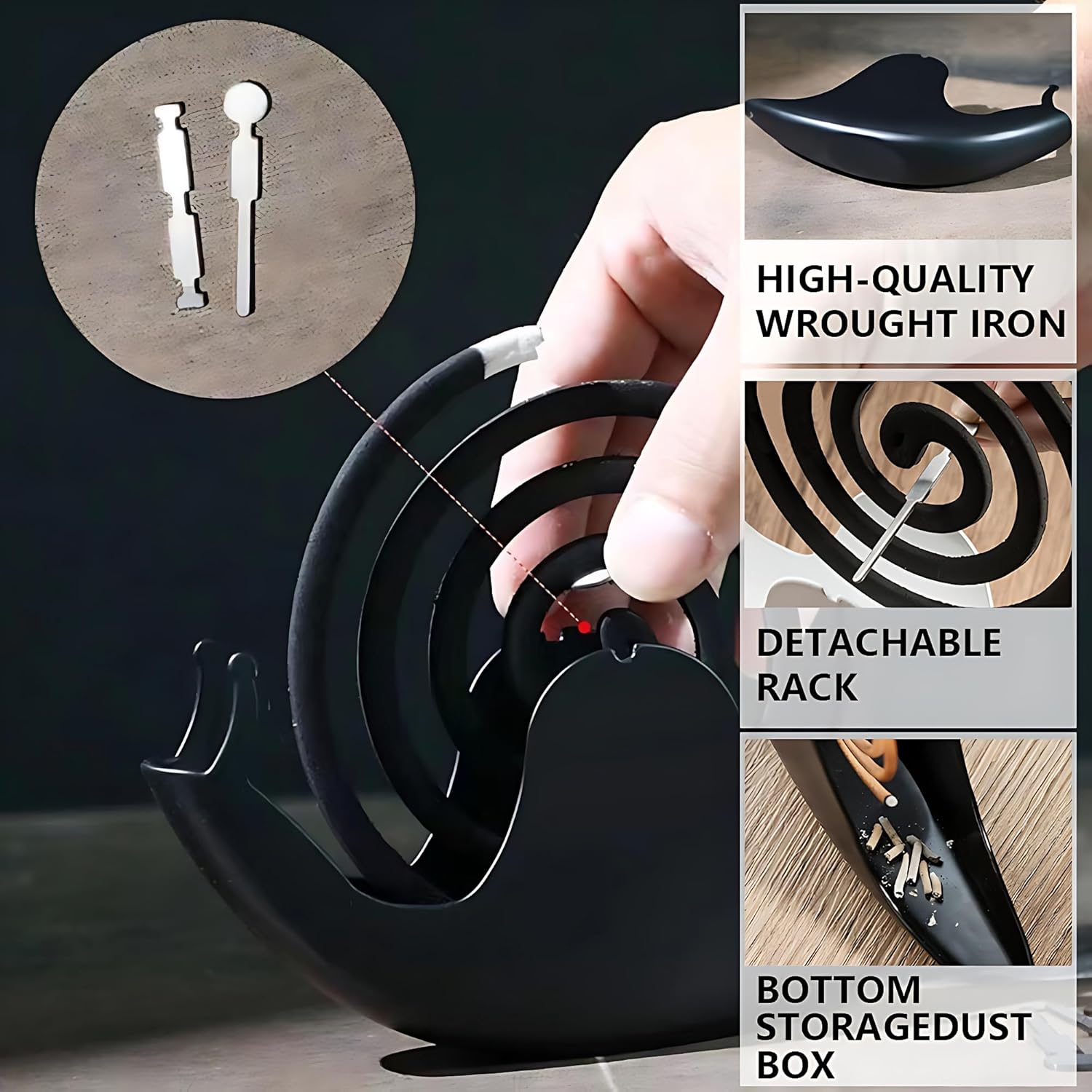 Kudriod Incense Holder with Mosquito Coil Design Iron Material Black