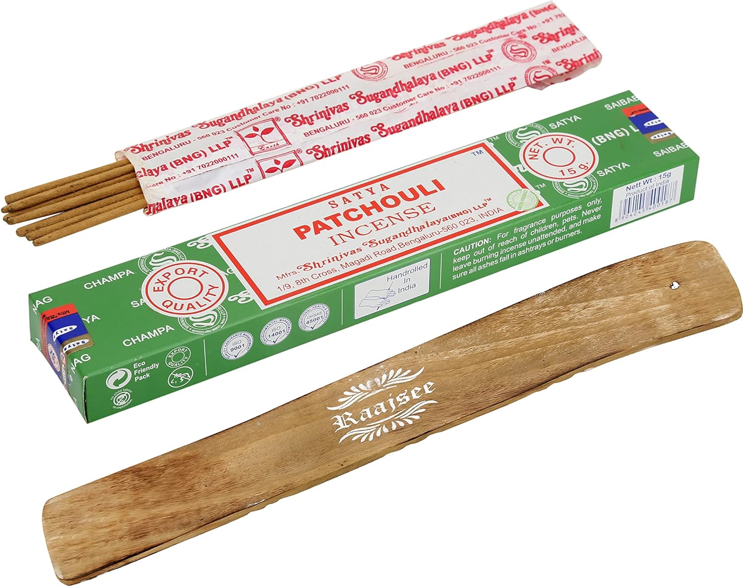 Satya Patchouli Incense Sticks 45 GMS 3 Pack with Raajsee Incense Holder