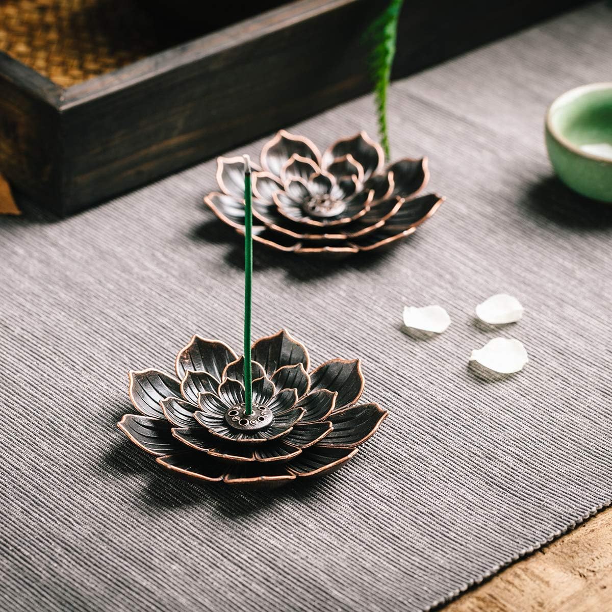 GARMOLY Brass Lotus Incense Stick Holder with Detachable Ash Catcher