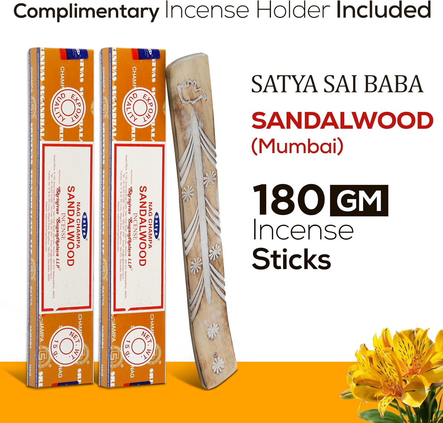 Satya Sandalwood Incense Sticks 180gm with Holder Bundle