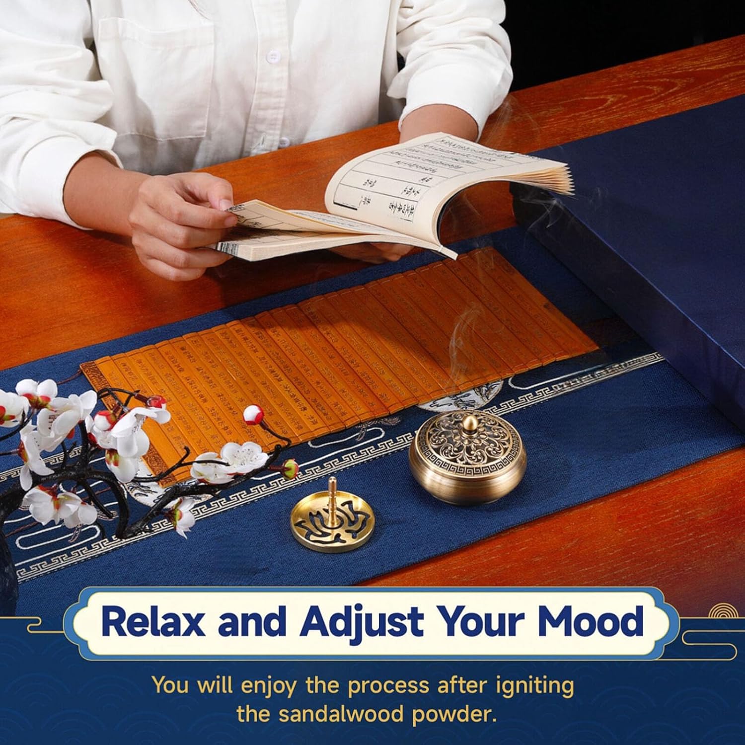 Yoga Meditation Incense Burner Set - 16 Piece Brass Censer Kit with Tools for Relaxation and Home Fragrance