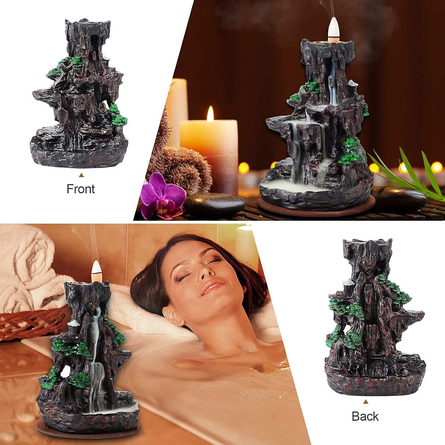SPACEKEEPER Backflow Incense Burner with 2 Sides Waterfall Design