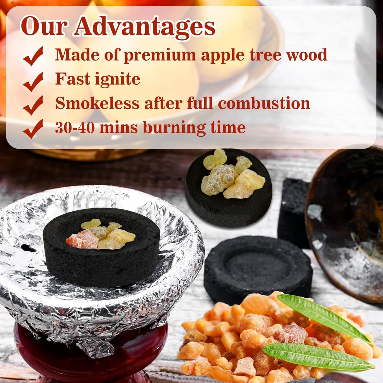 50PCS Incense Charcoal Briquettes - Quick Light Natural Charcoal for Aromatherapy and Resin Burning